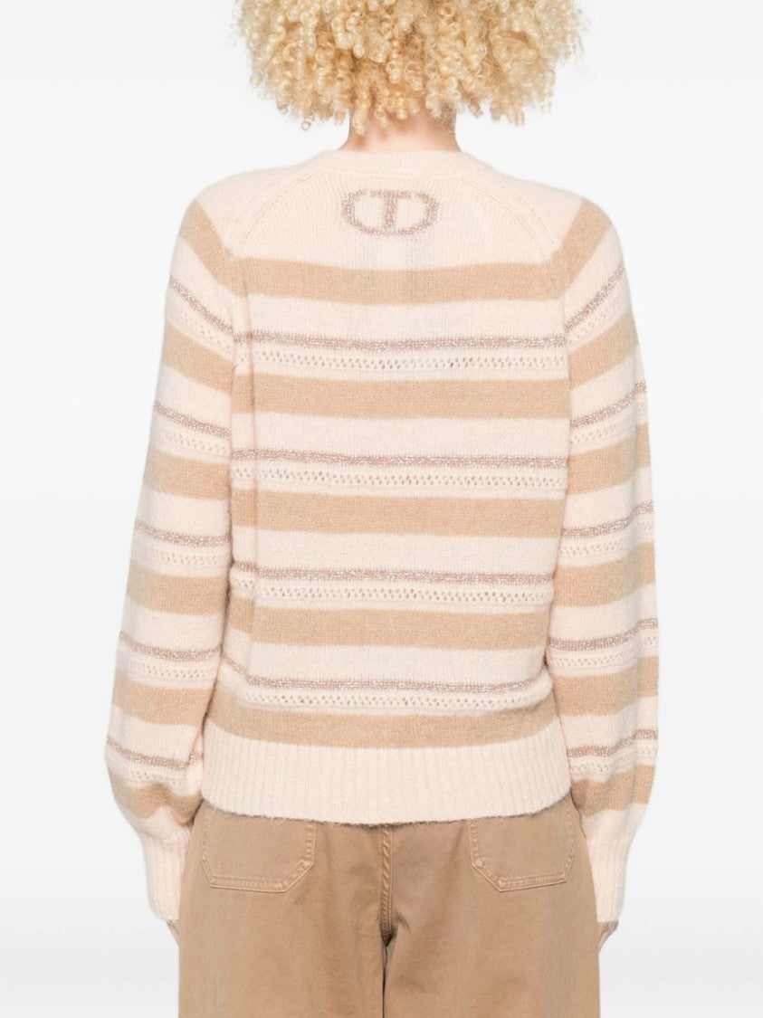 Twin-Set Beige And Cream Striped Knit Sweater