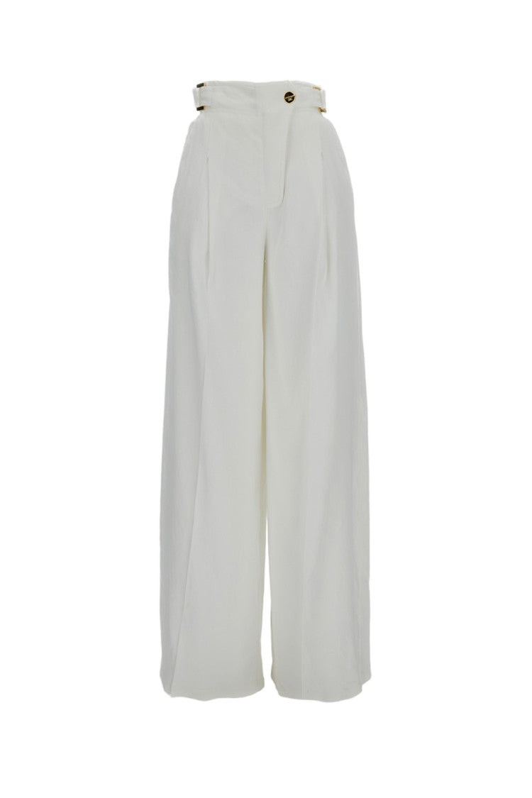 Elisabetta Franchi Ivory Linen Blend Palazzo Trousers
