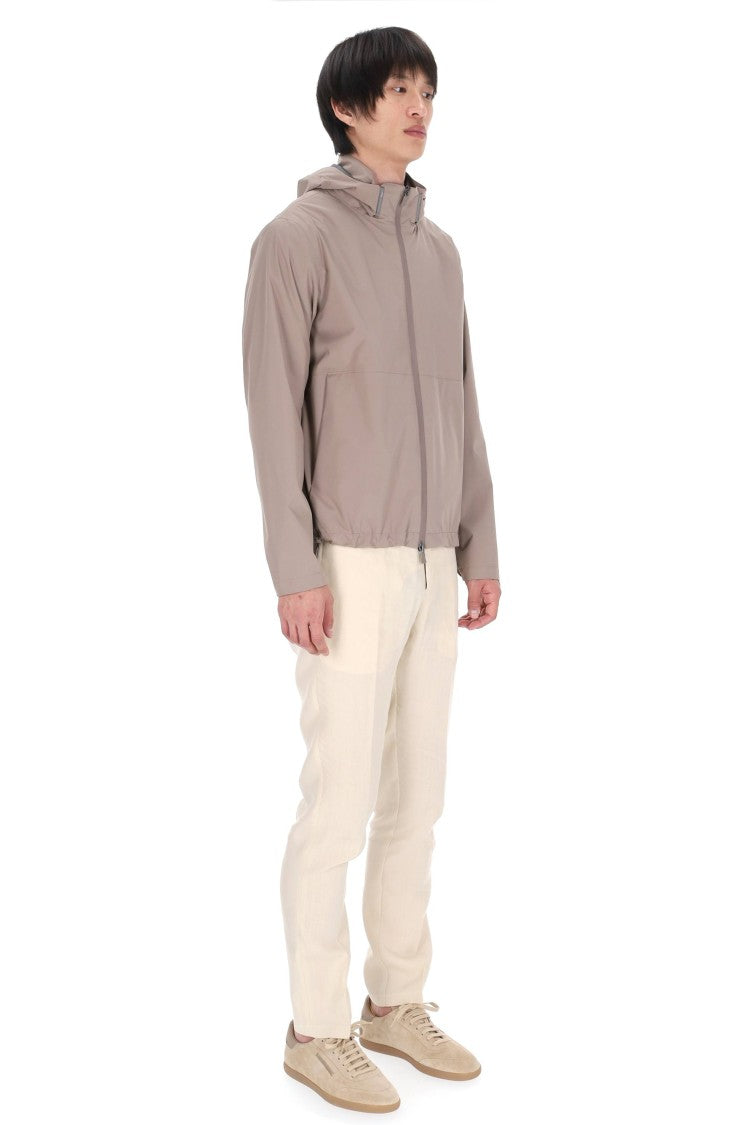 Herno Beige Waterproof Nylon Bomber Jacket