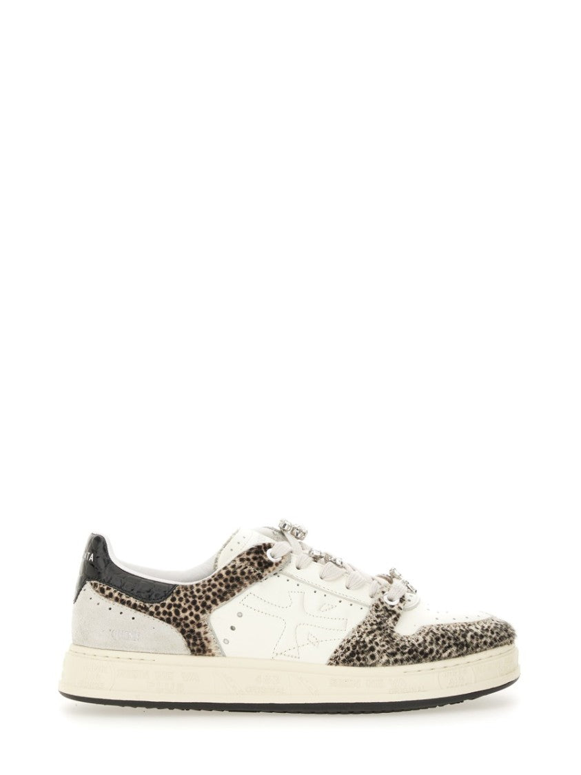 Premiata Low-Top Sneaker With Spotted Animal Print And Textured Sole