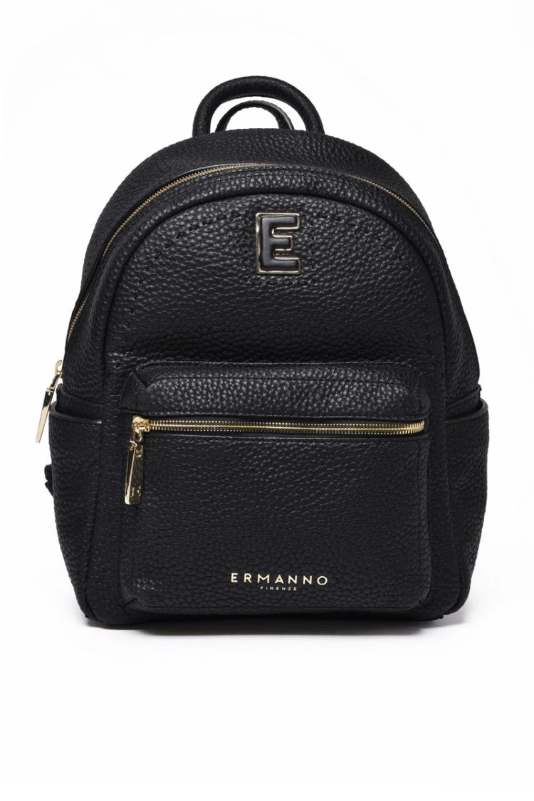 Ermanno Firenze Black Polyurethane Backpack