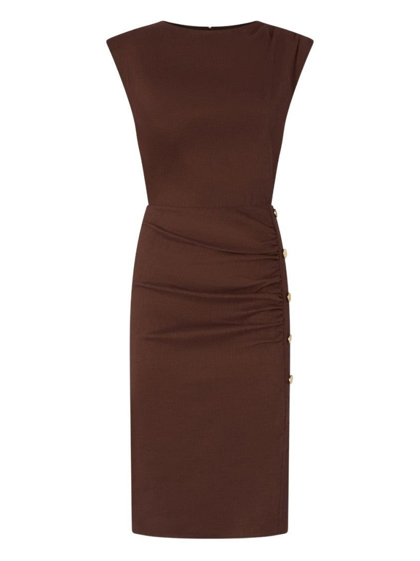 Pinko Fitted Brown Dress With High Neckline