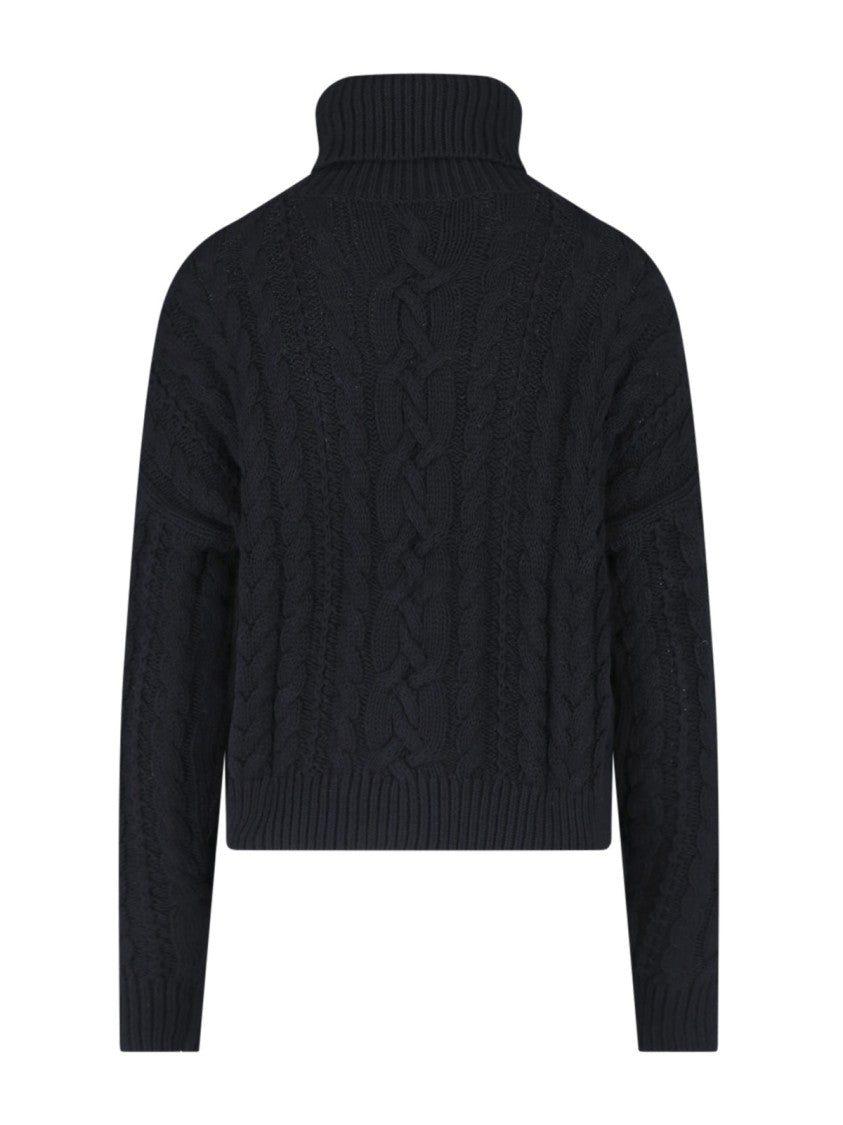 Polo Ralph Lauren Black Cable-Knit Cropped Ribbed Cotton Turtleneck Sweater