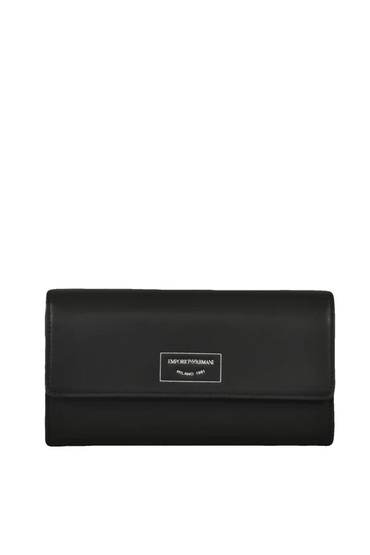 Emporio Armani Minimalist Black Leather Wallet With Snap Closure