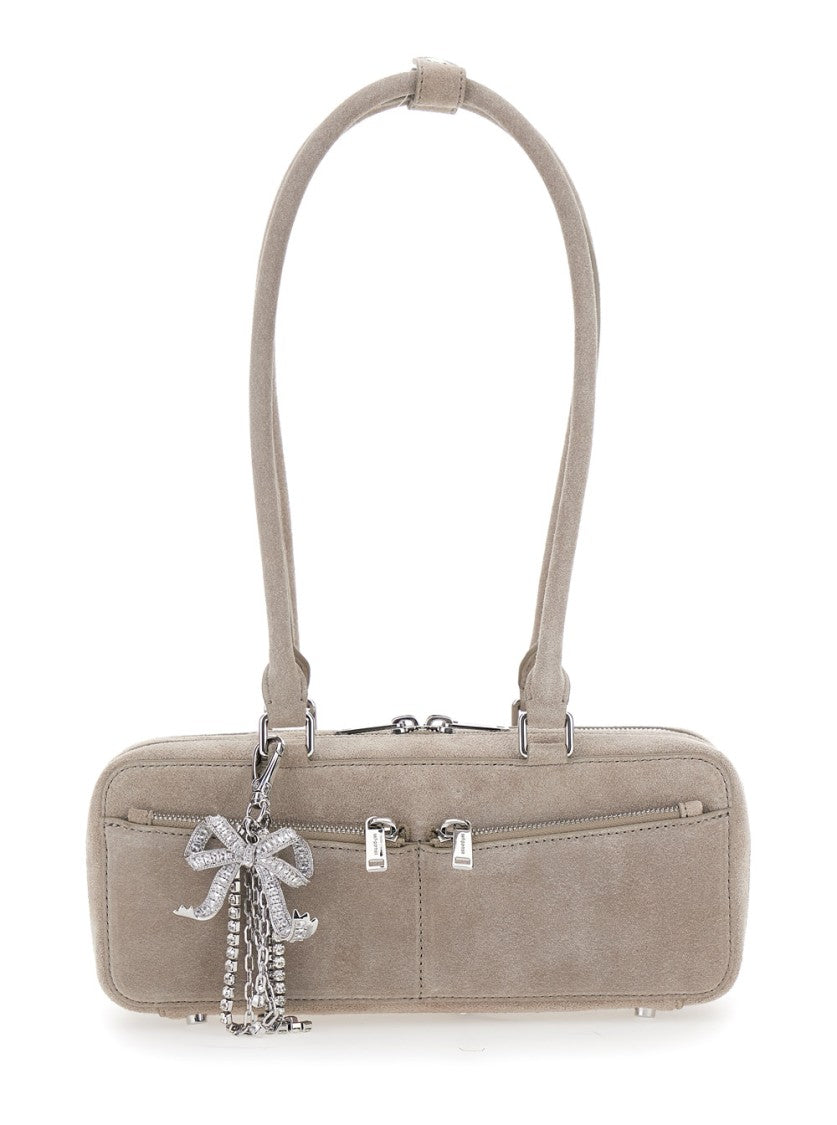 Self-Portrait Grey Suede Baguette Shoulder Bag