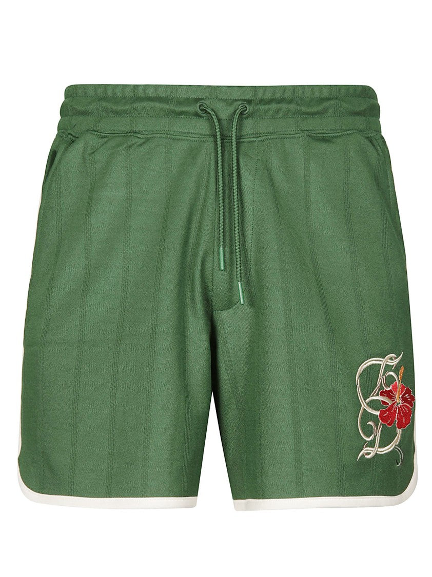 Drôle De Monsieur Green Hibiscus Polyester-Blend Shorts