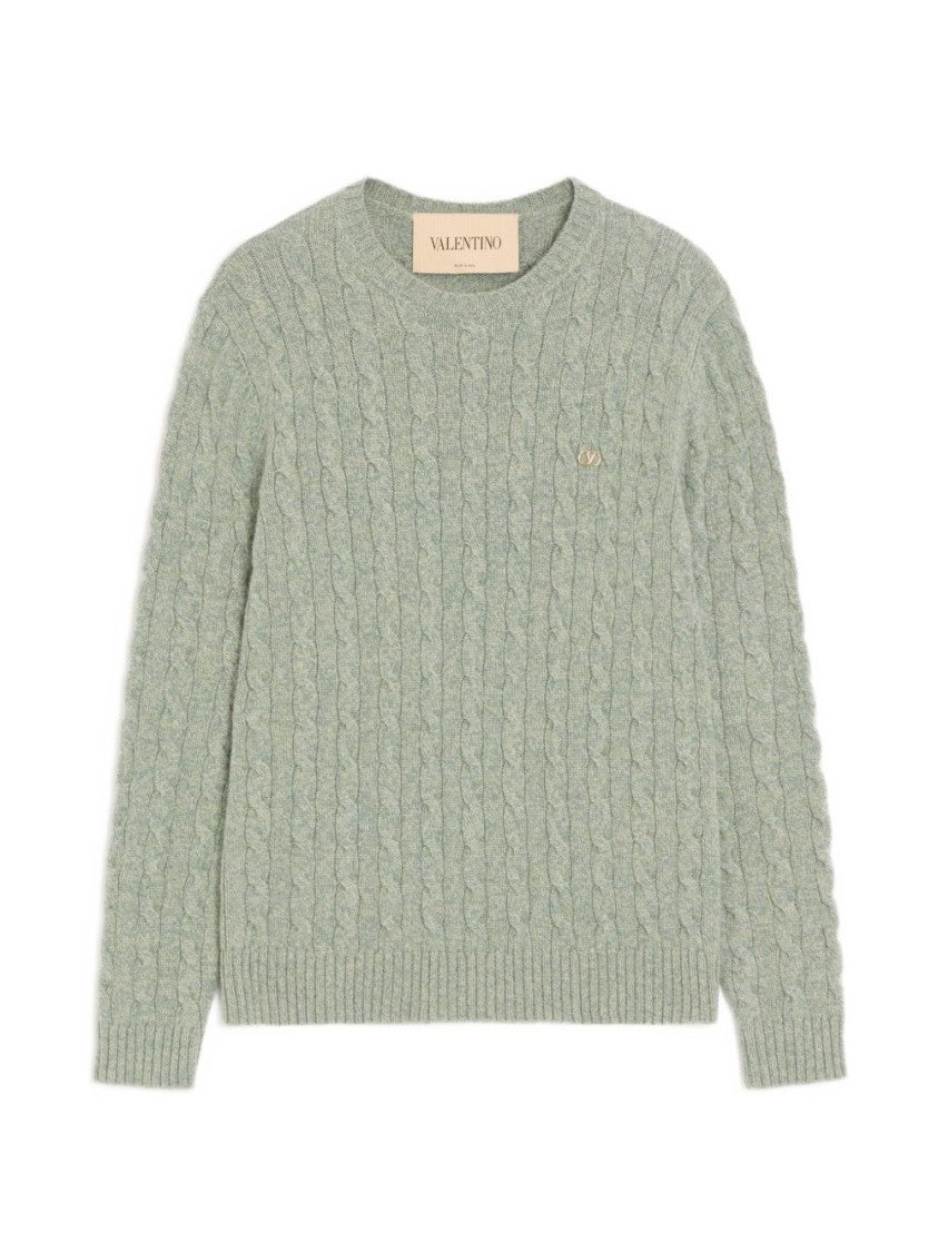 Valentino Garavani Textured Cable-Knit Crew Neck Sweater