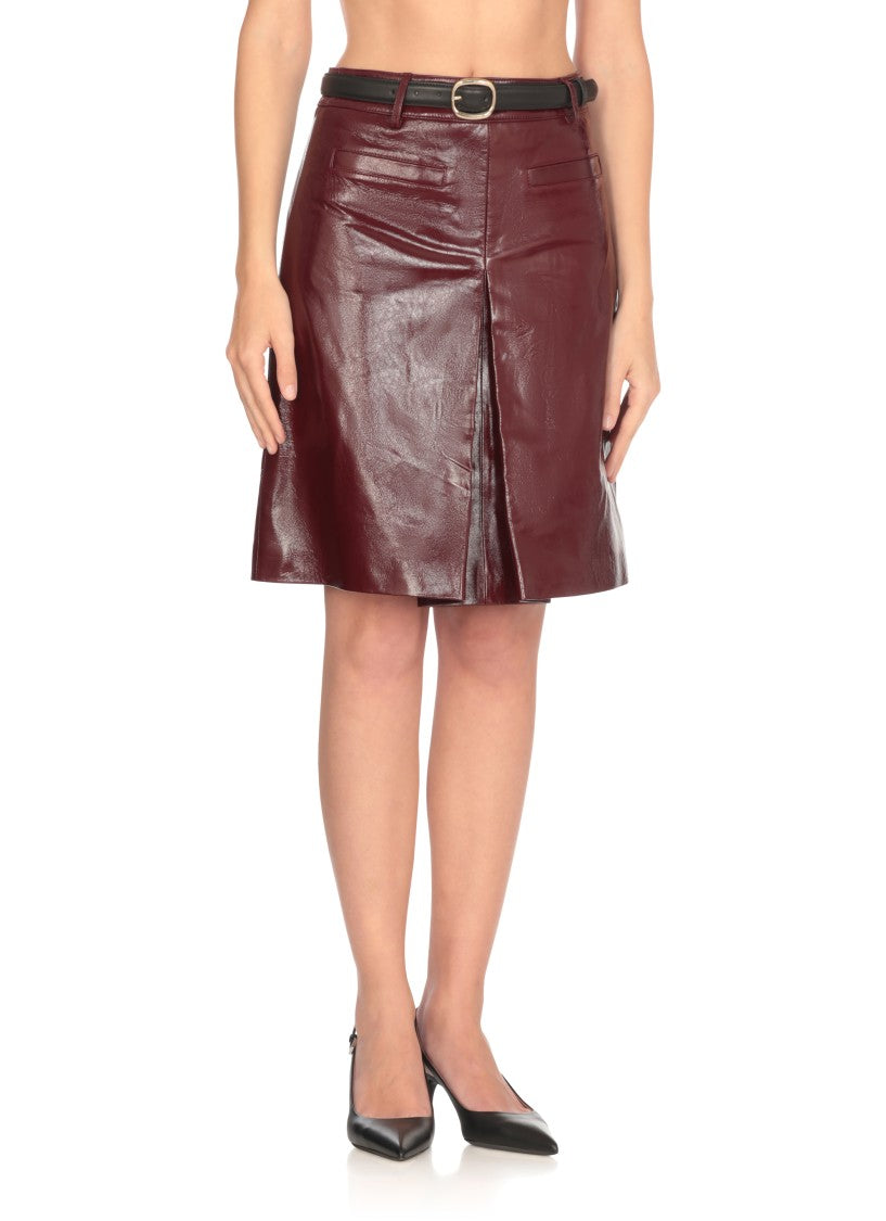Self-Portrait Bordeaux Leather Skirt With Front Slit