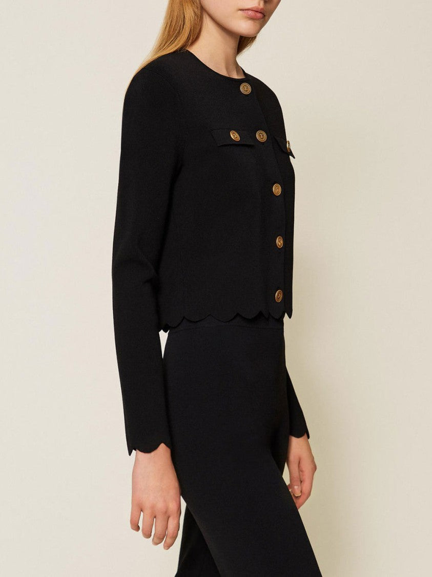 Twin-Set Cropped Black Viscose Crepe Jacket