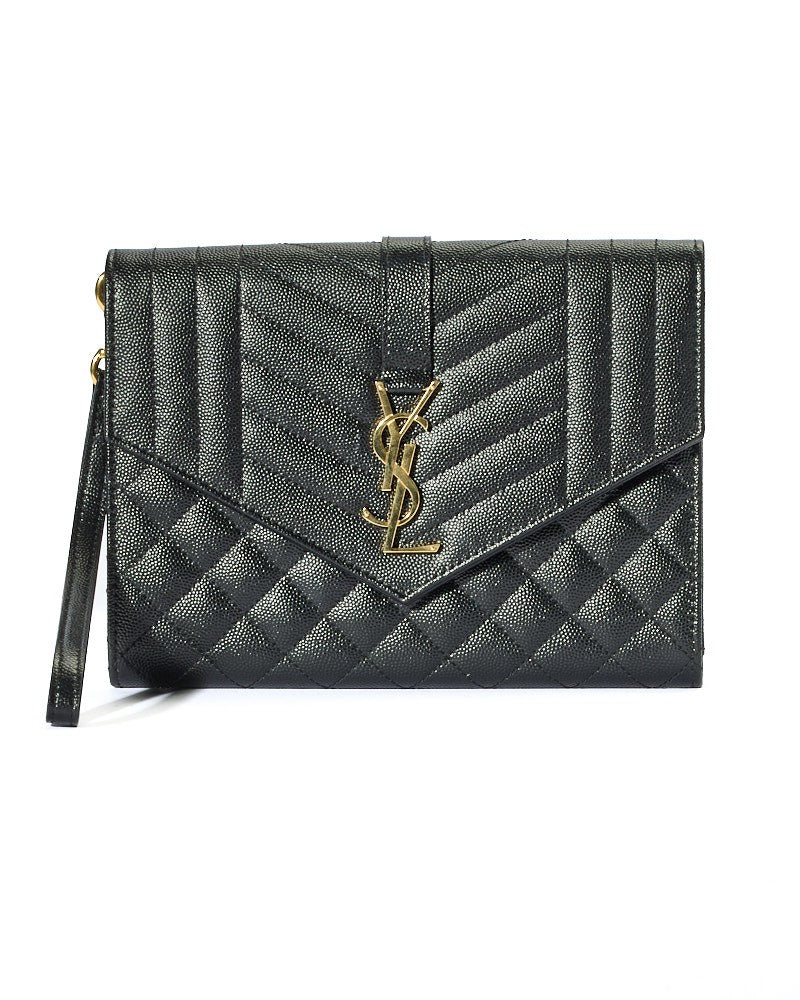 Saint Laurent Small Black Leather Envelope Pochette