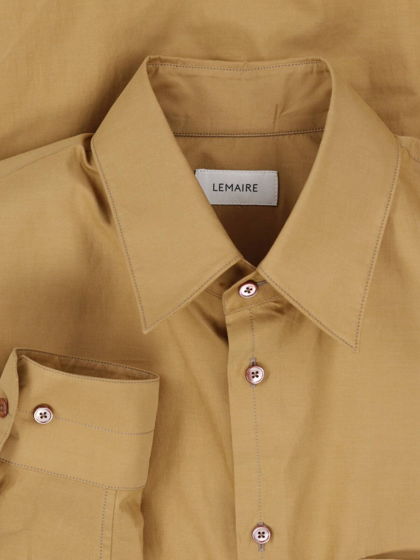 Lemaire Light Brown Classic Collar Cotton-Silk Shirt