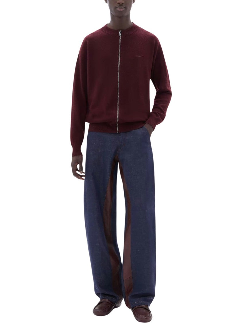 Ferrari Burgundy Wool Cashmere Zip-Up Sweater
