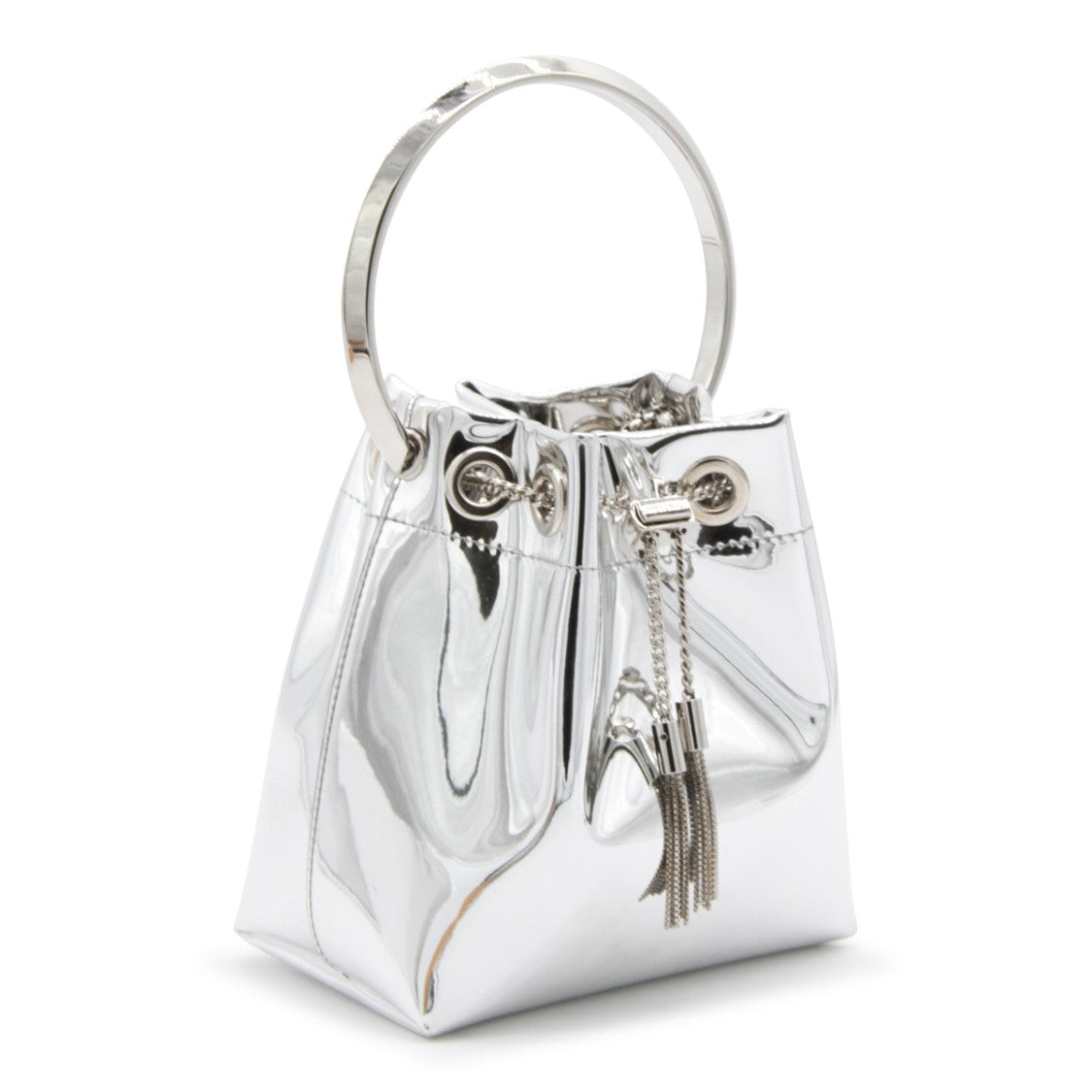 Jimmy Choo Silver Leather Bon Bon Satchel With Rigid Top Handle