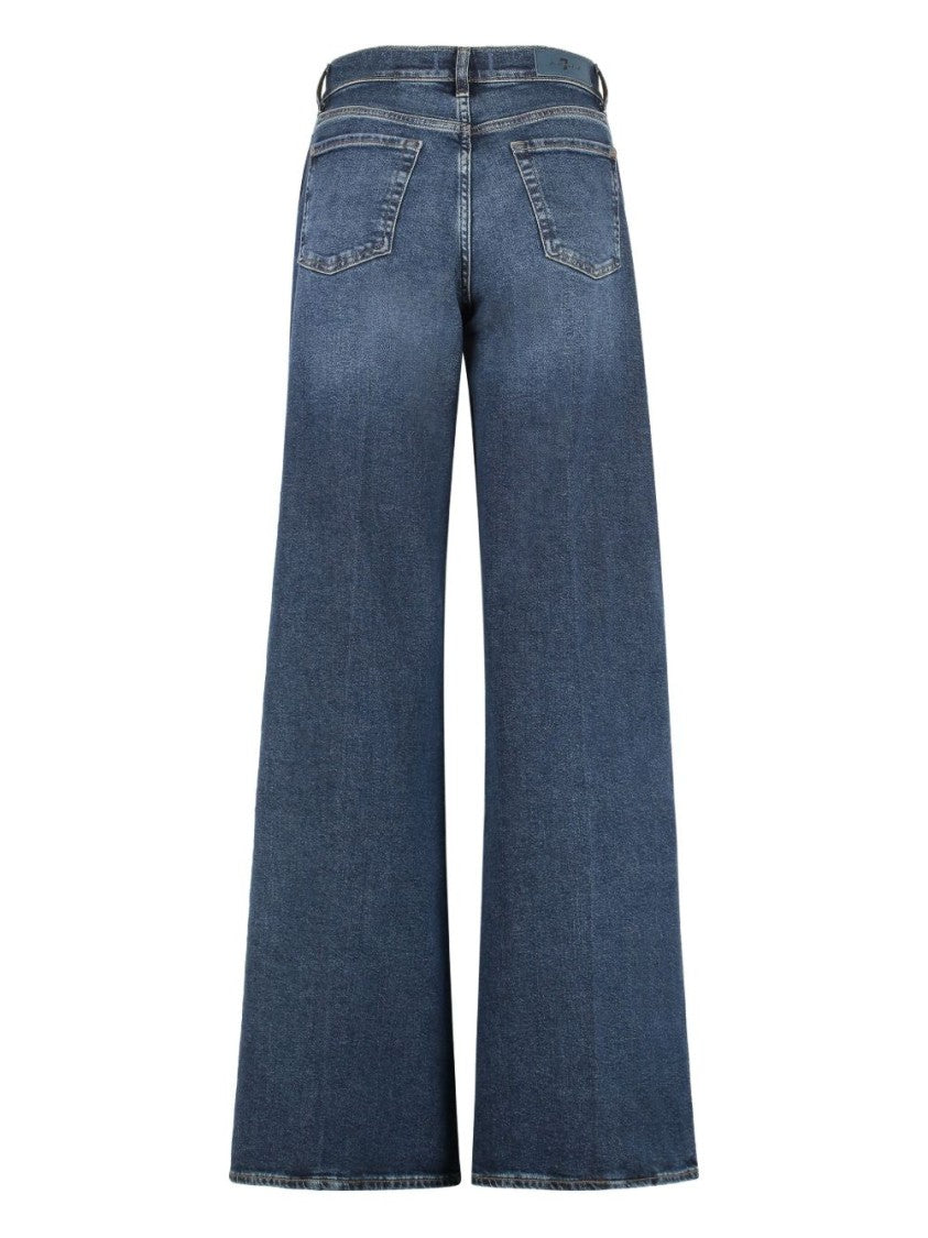 Seven Wide-Leg Jeans With Rivet Detailing In Classic Blue