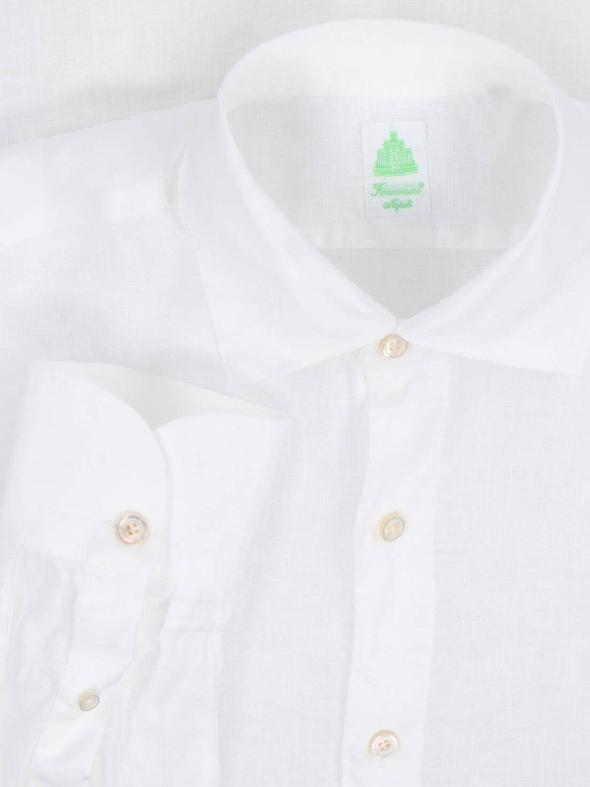 Finamore White Gaeta Traditional Collar Linen Shirt