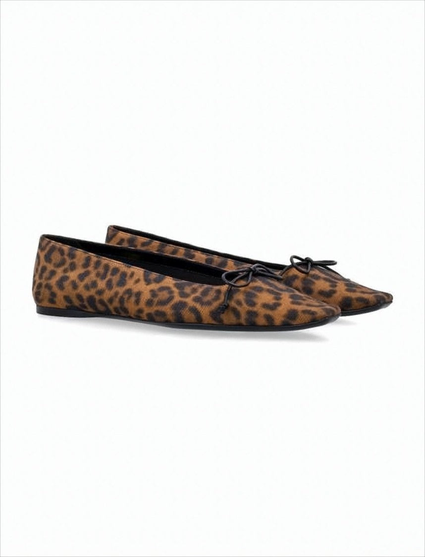 Saint Laurent Leopard Print Pointed-Toe Flats With Bow Detail