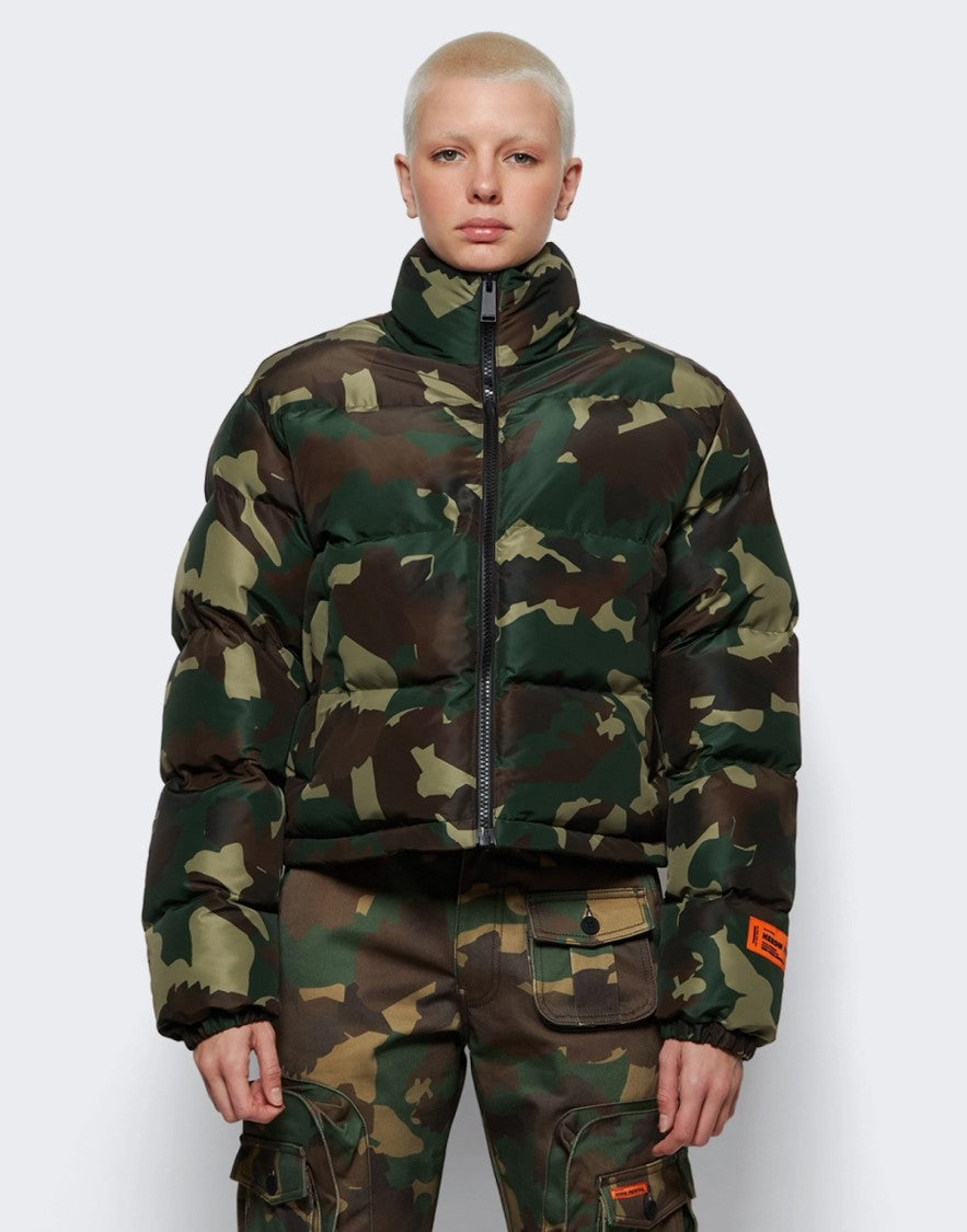 Heron Preston Camo Green Cropped Nylon Puffer Jacket