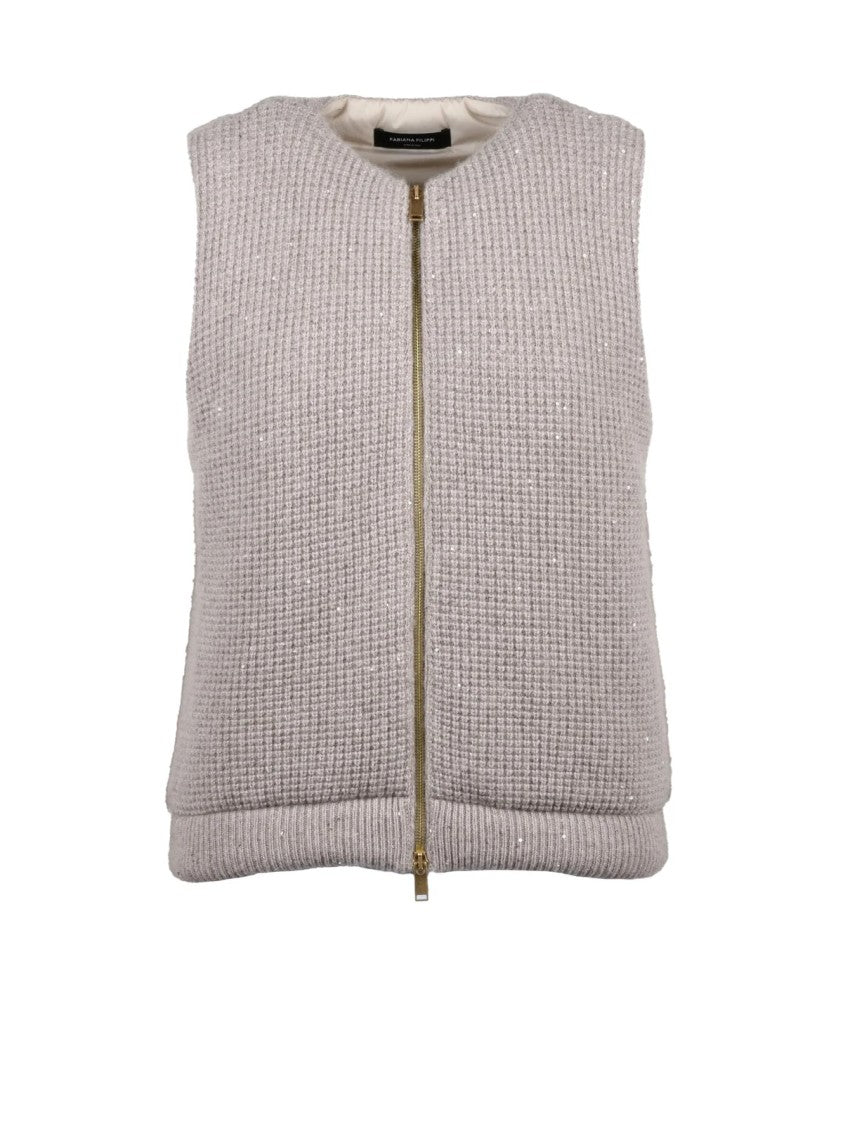 Fabiana Filippi Beige Virgin Wool-Blend Zip Padded Vest