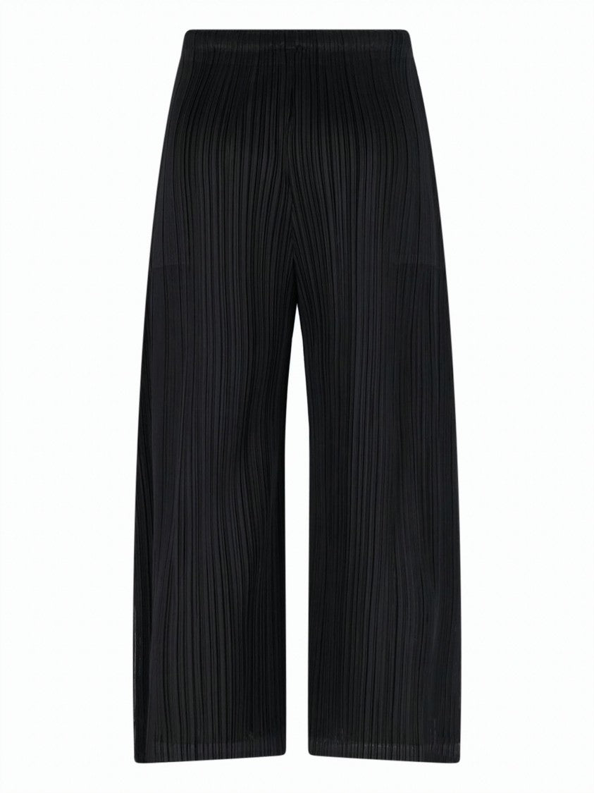 Pleats Please Cropped Straight Pants With Pleated Texture And Subtle Sheen