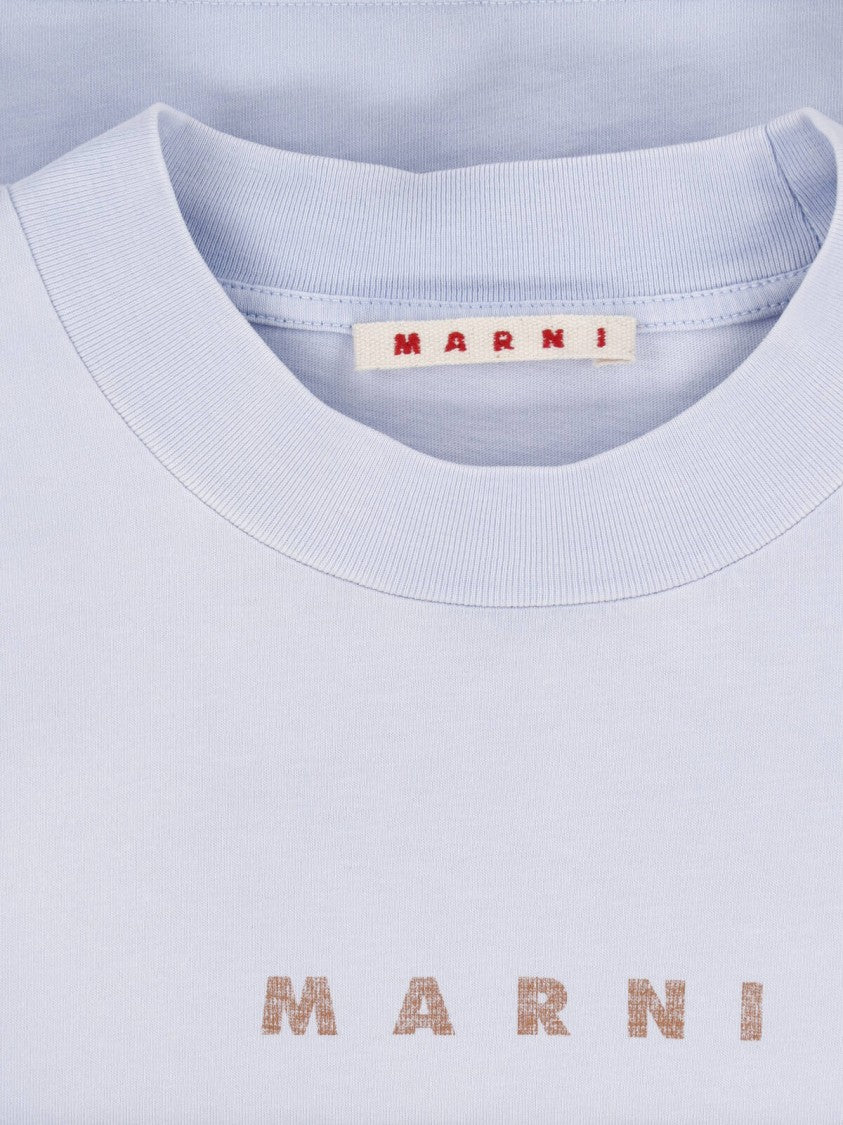 Marni Grey Cropped Logo Cotton T-Shirt