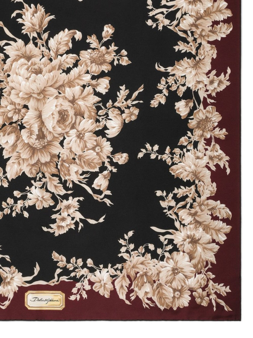 Dolce & Gabbana Floral Silk Scarf With Burgundy Border