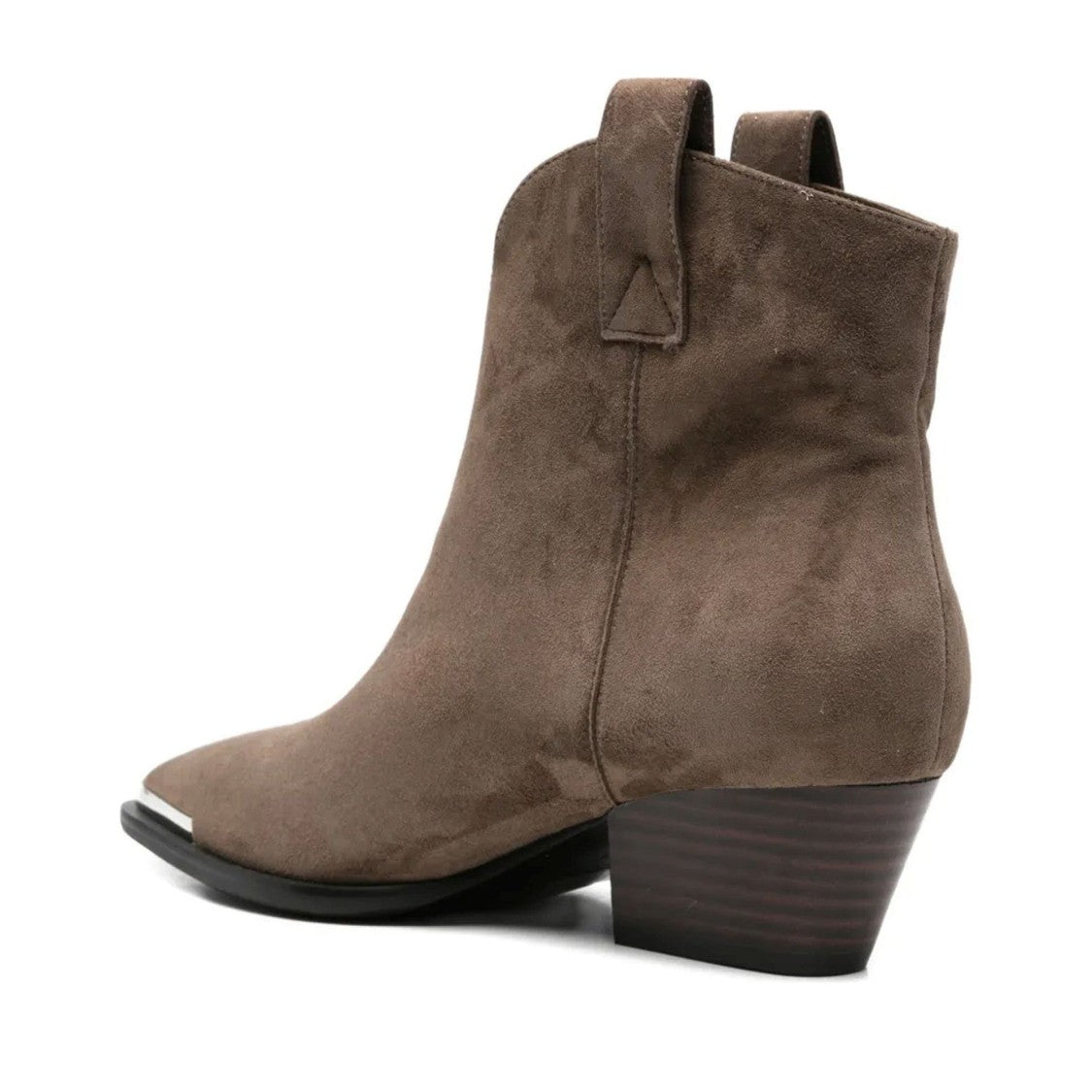 Adrianna Feretti Brown Pointed Toe Metallic Cap Suede Boots