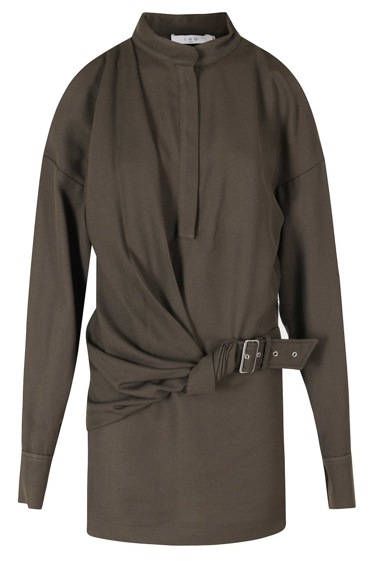 Iro Melva Green Deep V-Neck Belted Viscose Mini Dress