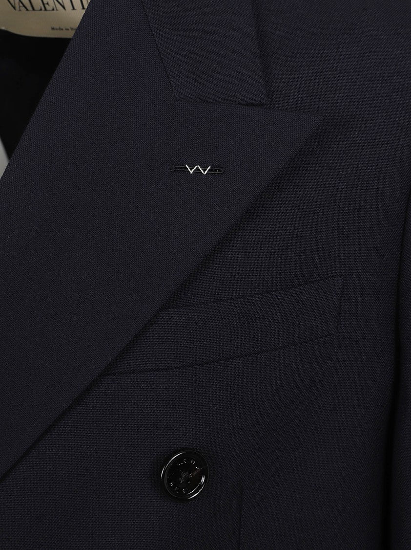 Valentino Garavani Double-Breasted Dark Blue Virgin Wool Blazer