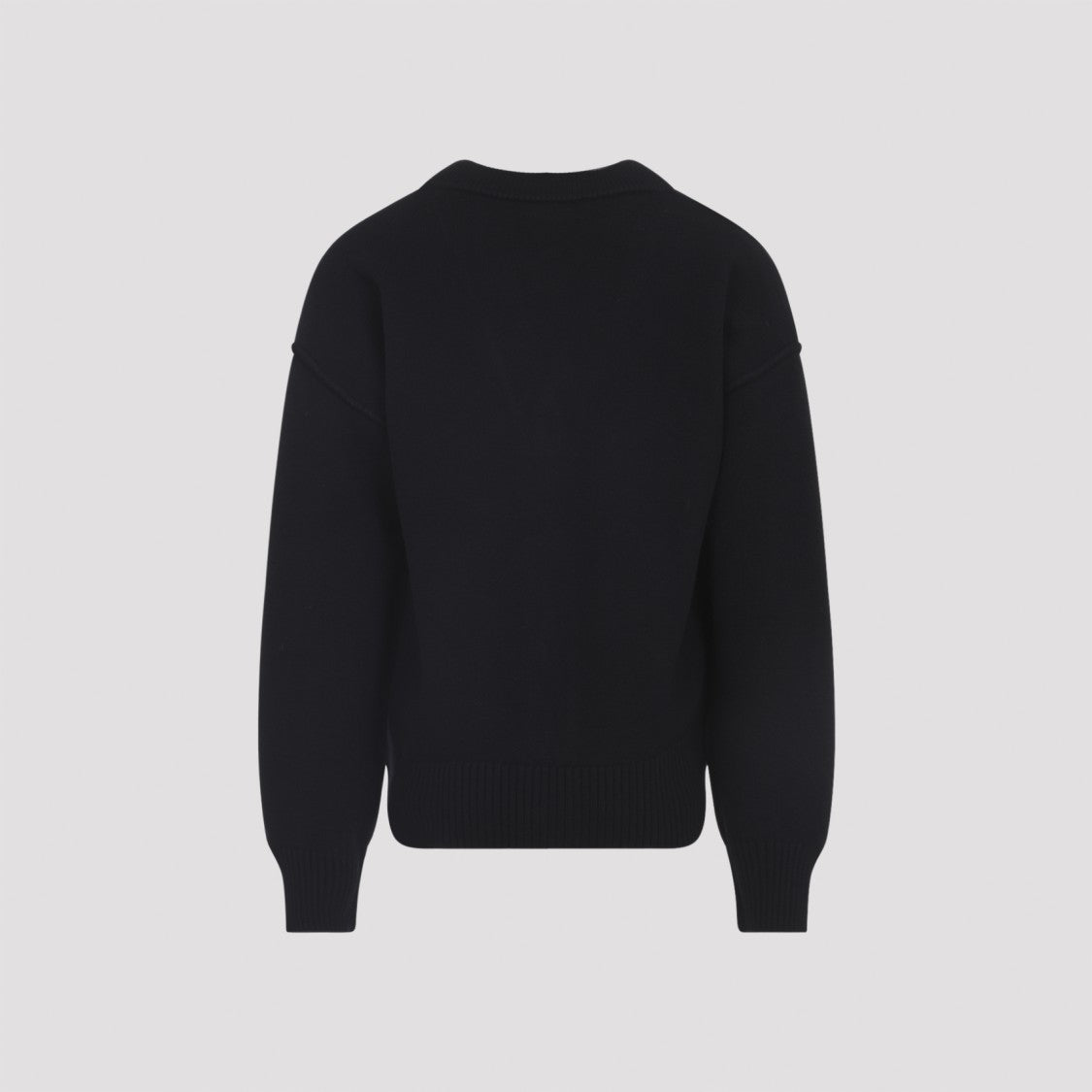 Ami Heather Black Wool Cardigan With V-Neck And Signature Logo