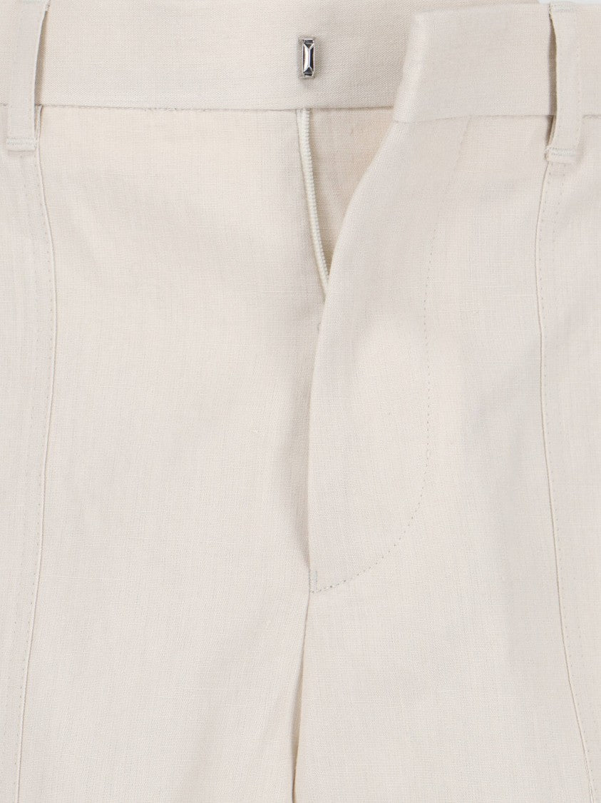 Lardini Cream Linen-Cotton Blend Tailored Shorts