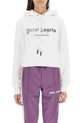 Palm Angels Cropped Hoodie With Bold Black Logo