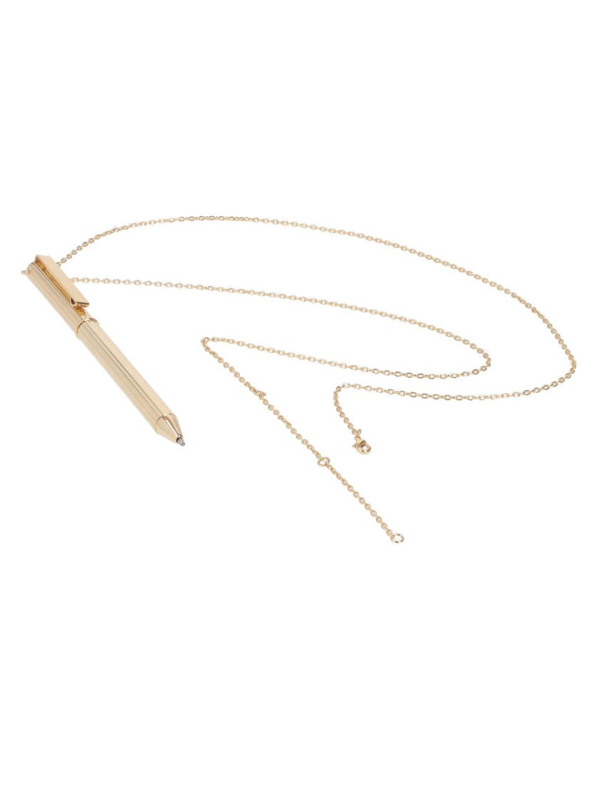 Ami Paris Golden Brass Engraved Logo Pen Necklace