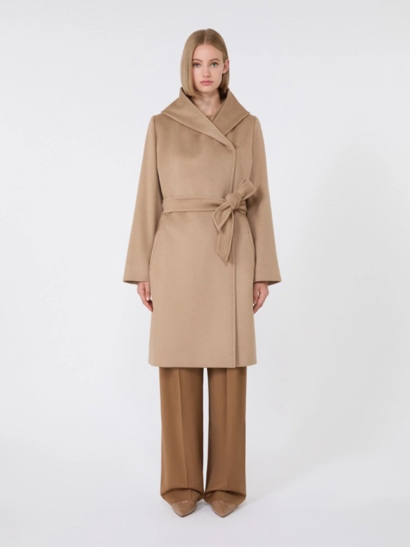 Max Mara Timeless Camel Short Coat With Draped Collar
