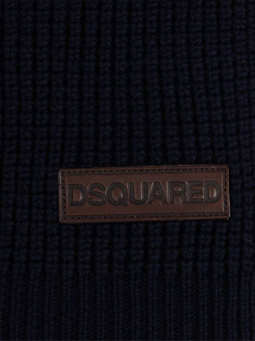 Dsquared2 Logo Patch Knit Wool Scarf