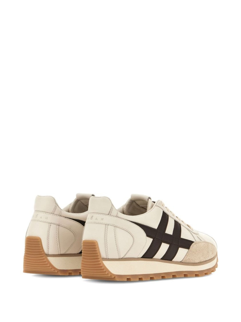 Hogan Beige Vitello Leather Sneakers With Contrasting Accents