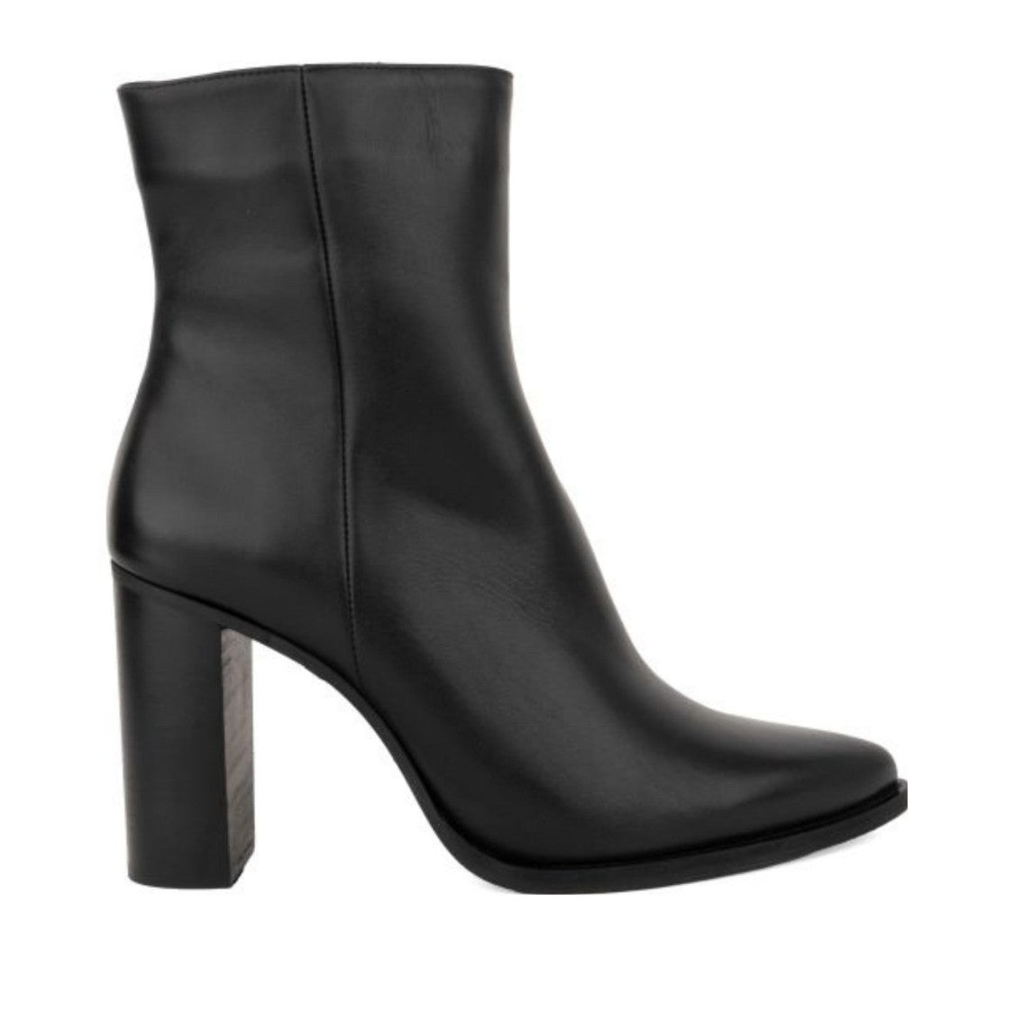 Sergio Moretti Black Pointed Toe High Block Heel Leather Dress Boots