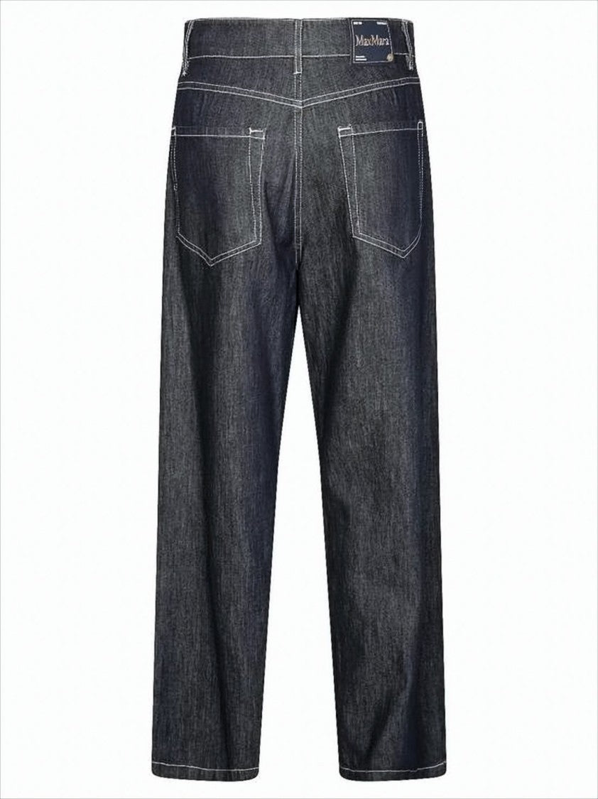 Max Mara Wide-Leg Cropped Denim Pants With High Waist And Contrast Stitching