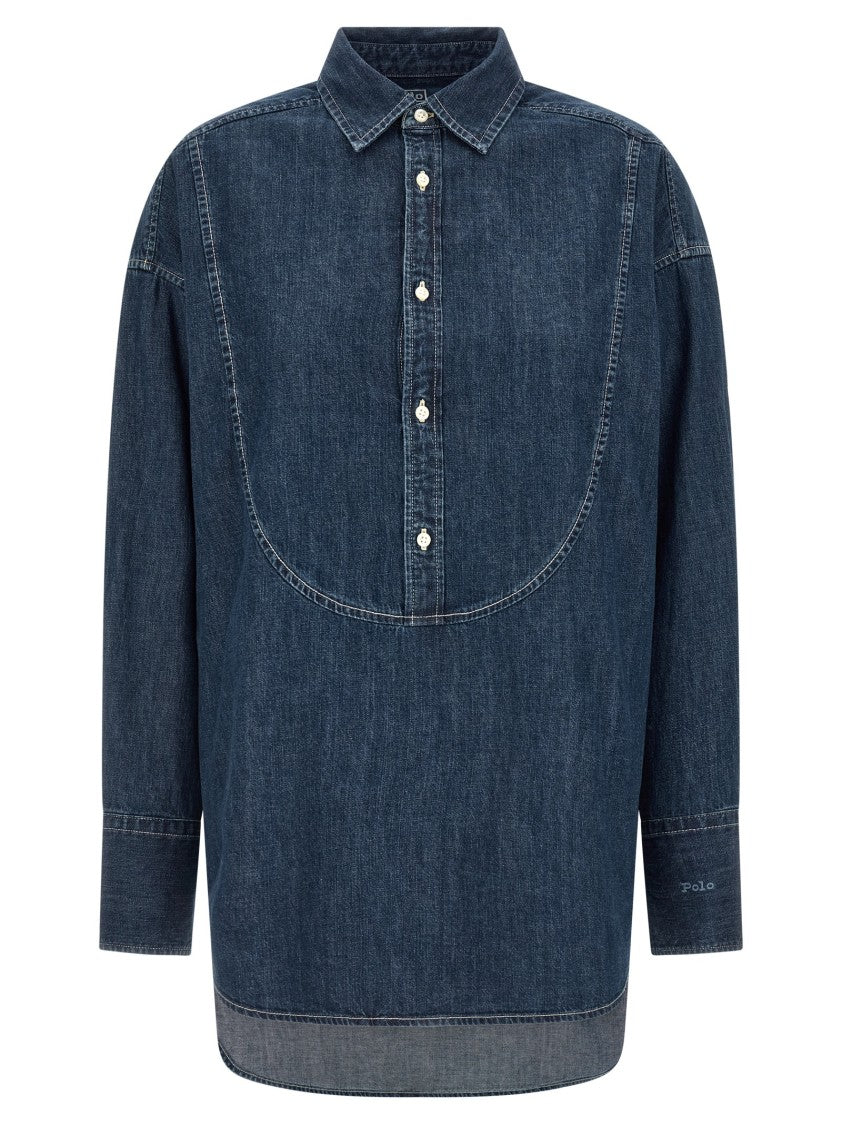 Polo Ralph Lauren Cotton Denim Shirt With Trompe L'oeil Plastron