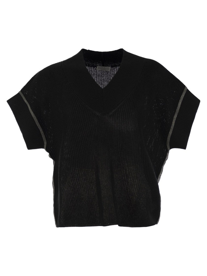 Brunello Cucinelli Cotton Rib Knit T-Shirt With Precious Trims