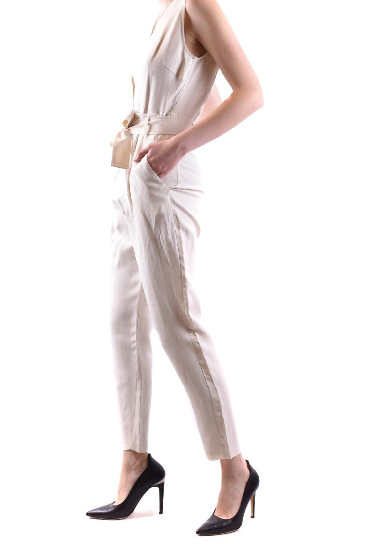 Pinko Sleeveless White Jumpsuit With Deep V-Neck
