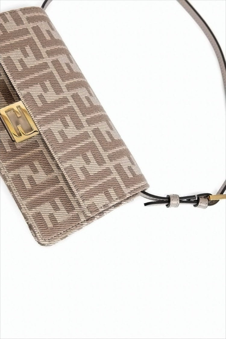 Fendi Monogrammed Textured Shoulder Bag With Gold-Tone Clasp And Chain Strap