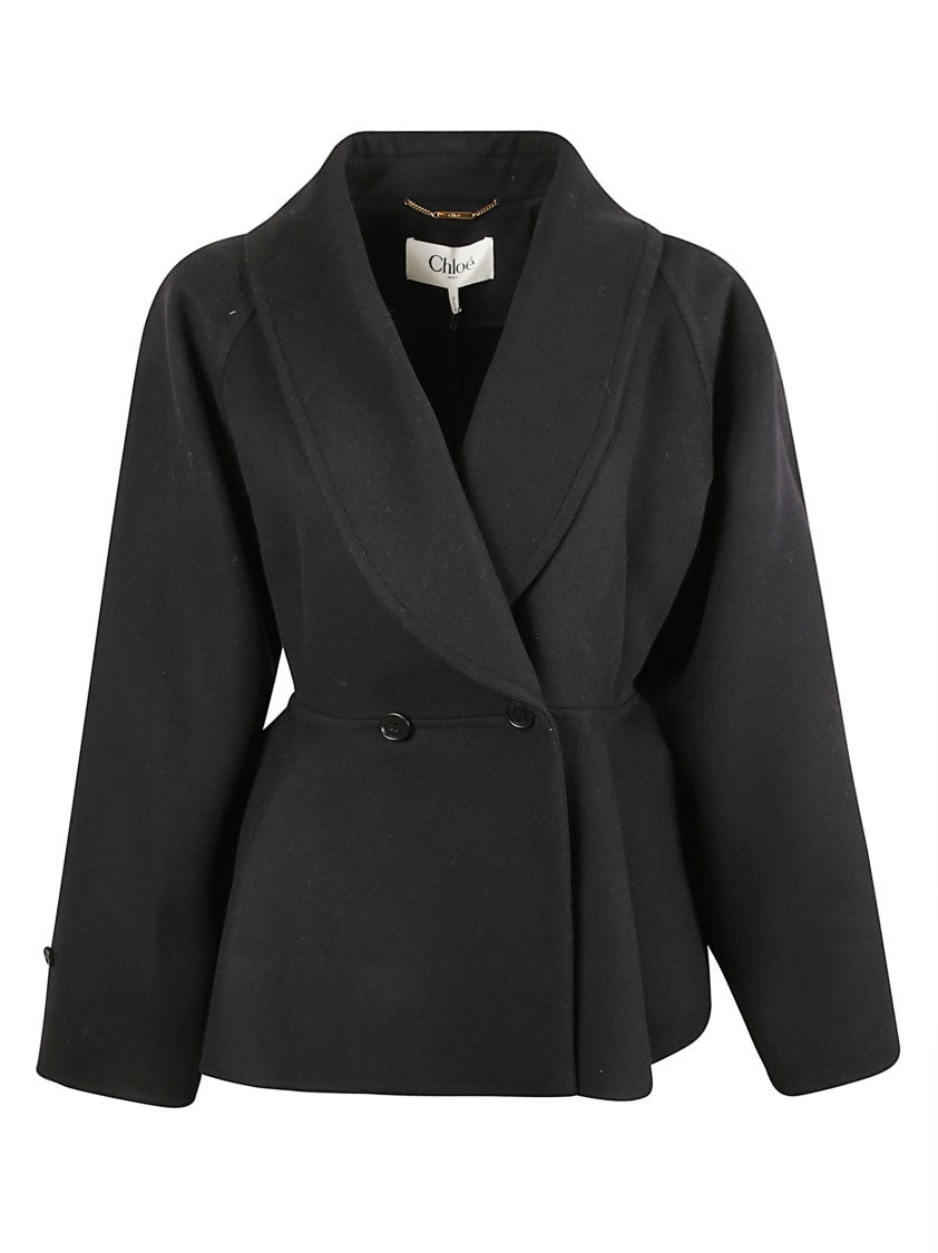 Chloé Peplum Hem Wool Jacket With Shawl Collar
