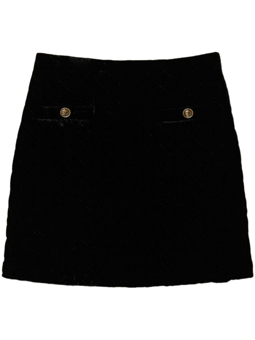 Twin-Set Quilted Velvet Miniskirt With Decorative Button Details