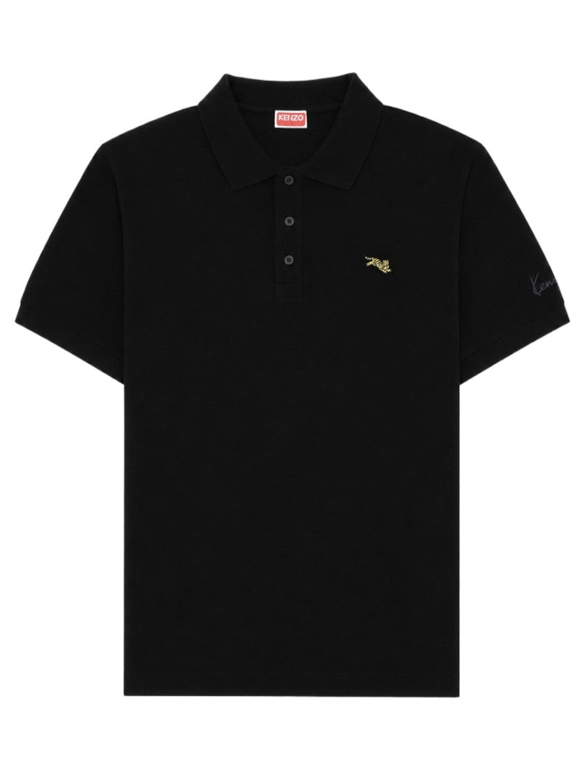 Kenzo Jumping Tiger Classic Black Cotton Polo Shirt