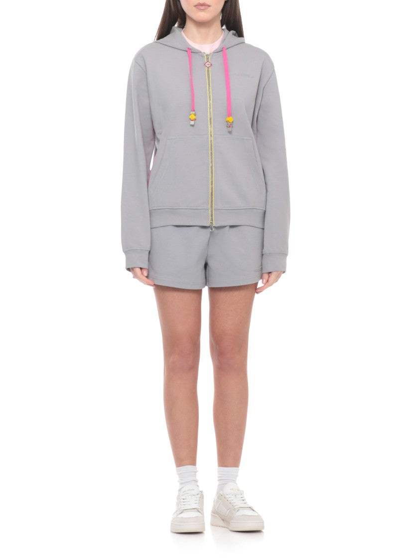 Casablanca Cropped Hooded Sweatshirt With Embossed Logo And Charms