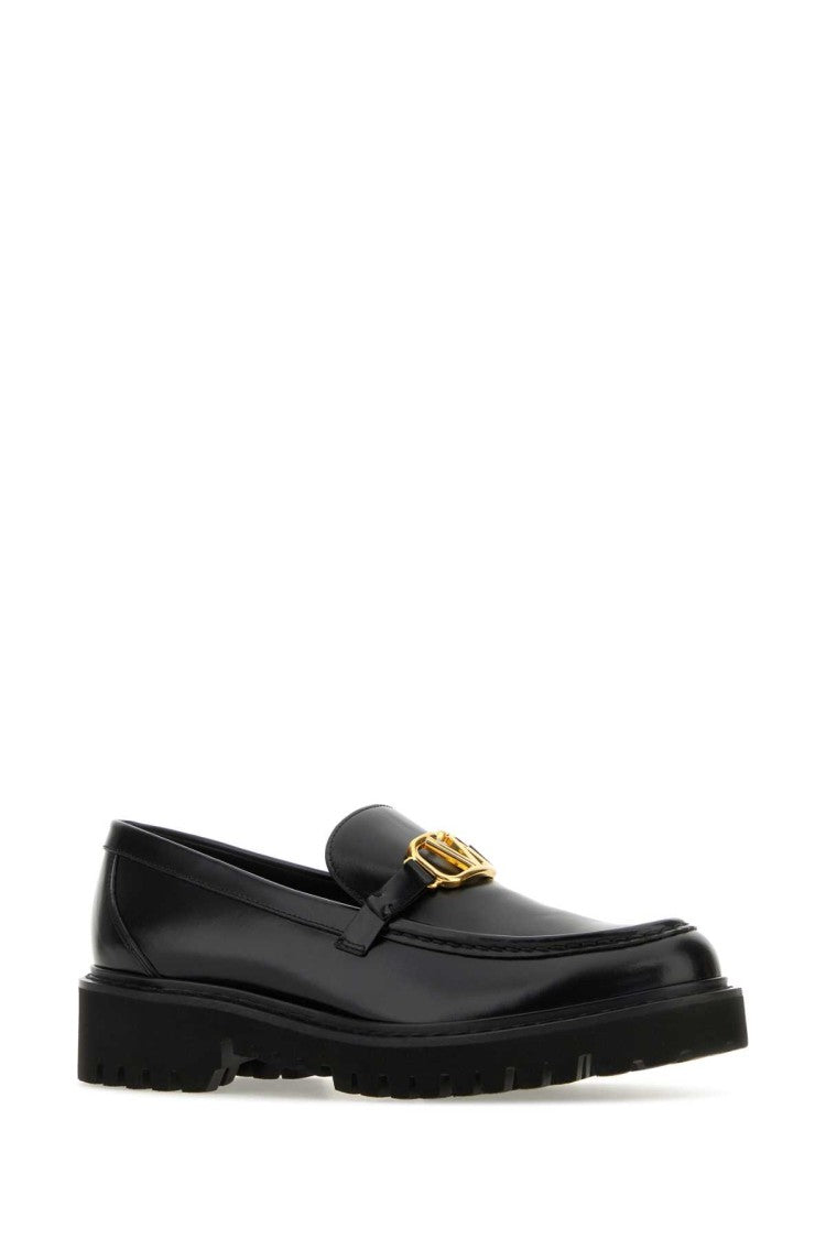 Valentino Garavani Black Leather Vlogo Loafers