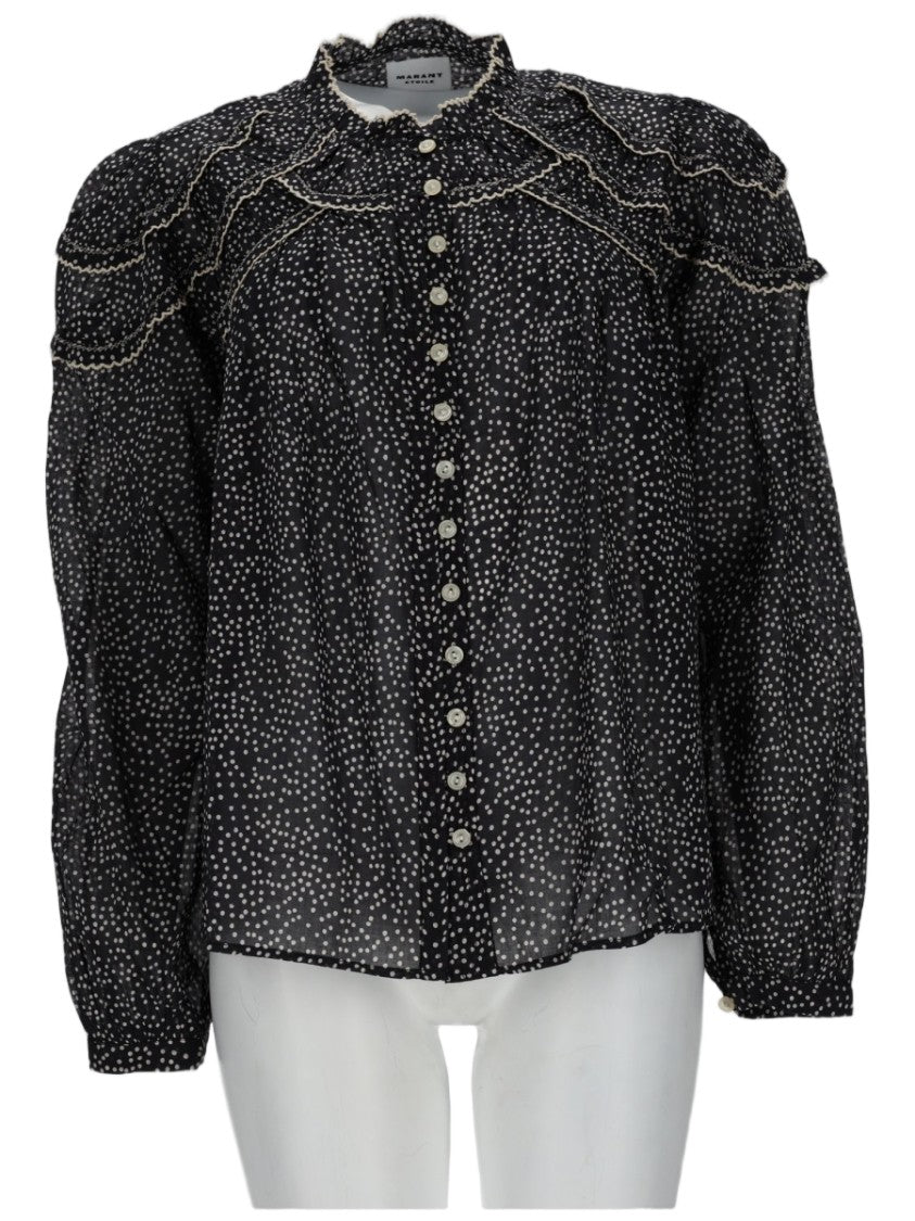 Isabel Marant Étoile Christa Black Cotton Voile Ruffled Blouse