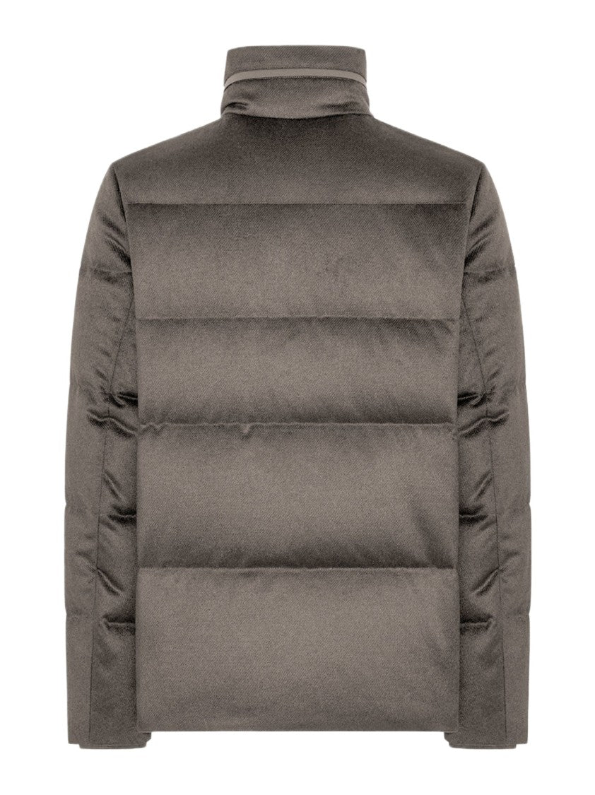 Duno Technical Wool Short Down Jacket With Concealed Hood