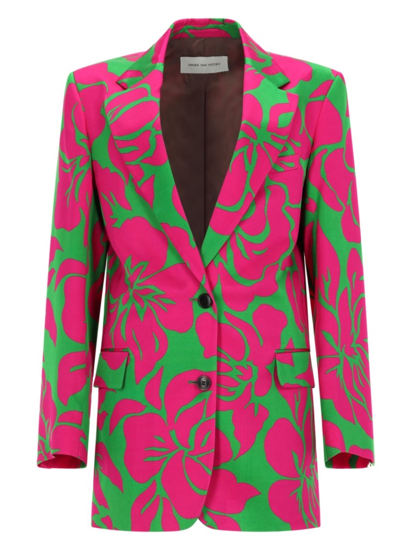 Dries Van Noten Basti Single-Breasted Oversized Floral Viscose Blazer
