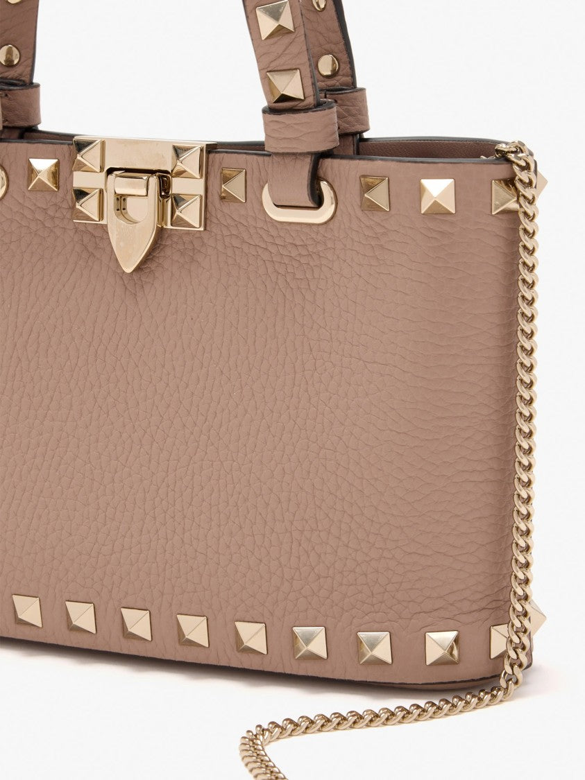 Valentino Neutral Rectangular Textured Studded Mini Bag